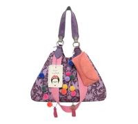 Fritzi x Frida Kahlo Izzy Limited Denim Shopper bolso mujer bolso hombro bolso mano shopper canvas algodón trabajo compras cierre presión 29 x 42 x 15 cm - Rosa, Lila, Verde, Naranja, Azul