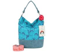 Fritzi x Frida Kahlo Izzy07 Limited Canvas Hobo Bag Frida Heads bolso hobo mujer bolso hombro bolso mano bolso diario trabajo universidad festival cierre magnético canvas 37 x 27 x 17 cm, Turquesa
