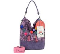 Fritzi x Frida Kahlo Izzy07 Limited Canvas Hobo Bag Nature Folk bolso hobo mujer bolso hombro bolso mano bolso diario trabajo universidad festival cierre magnético canvas 37 x 27 x 17 cm, Lila