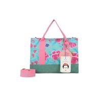 Fritzi x Frida Kahlo Tote Bag Limited Canvas Flower Green Shopper bolso shopper mujer bolso hombro bolso mano bolso diario trabajo universidad festival cremallera canvas 29.5 x 40 x 14 cm, Turquesa