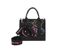 Fritzi x Hello Kitty Izzy09 Limited Outline Canvas Black Cat Crossbody Mujer Bolso Bandolera Lona Algodón Cremallera Bolsillo Interior Compartimento Abierto Correa Viajes Ocio 21 x 26 x 9 cm, Negro