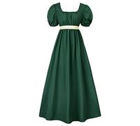 FRIUSATE Vestido de regencia verde, vestido renacentista, vestido de regencia para mujer, disfraz con faja, cintura imperio, manga abombada, vestido largo para fiestas, bodas y galas, verde oscuro, L