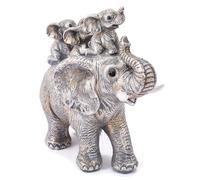 FriyGardcn Bonita estatua de elefante plateado, elefante de la buena suerte que lleva tres terneros en su espalda, figuras decorativas para estan