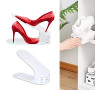 Froadp 10 organizadores de zapatos ajustables de polipropileno, antideslizantes, con 3 alturas ajustables, organizador de zapatos de doble capa, ahorro de espacio (blanco)