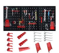 Froadp 120x60x2cm Panel Perforado de Metal Estantería de Pared Organizador Herramientas Pared con 17 Ganchos Sistema de Almacenamiento para Hogar Cobertizo Taller o Garaje (Negro+Rojo)