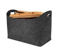 Froadp 2 Piezas Cesta de Fieltro para Leña de Chimenea con Aasas Estable, Cesto Leñero Interior, Bolsa de Almacenamiento Multiusos Plegable para Juguetes, Periódicos y Revistas (Gris Oscuro)