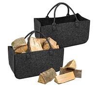 Froadp 2 Piezas Cestas de Leña de Fieltro Capacidad de Carga Hasta 30KG Bolsas de Fieltro para Madera No-Tejidas Plegables Cestas de Juguetes Resistentes Bolsos Soporte para Chimenea (Gris Oscuro)