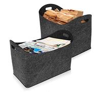 Froadp 2 Piezas Cestas de Leña de Fieltro Capacidad de Carga Hasta 60KG Bolsas de Fieltro para Madera No-Tejidas Plegables Cestas de Juguetes Resistentes Bolsos Soporte para Chimenea (Gris Oscuro)