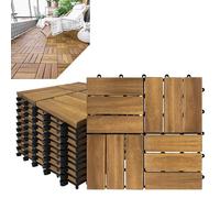 Froadp 30x30cm Baldosa de Madera de Acacia, Suelo de Exterior, Baldosas de Jardín con Clip, Cubiertas de Rejilla con Sistema de Enchufe para el Balcón de la Terraza del Jardín(22 pcs, Type B)