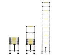 Froadp 380cm Escalera Telescópica, Escalera Plegable de Aluminio Multifuncional, Escalera de Tijera con 13 Peldaños, Escalera de Mano Extensible con Capacidad de hasta 150KG(Plata)