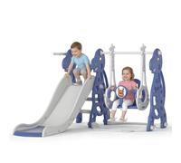Froadp 4 en 1 Tobogán Independiente para Niños Slide de Juguete con Canasta de Baloncesto y Columpio para Interior y Exterior Tobogán Infantil Jardín Tobogán de Plástico PP y PE (Tipo B, 175x40x105cm)