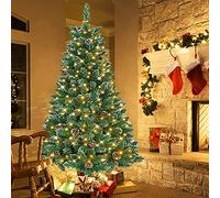 Froadp Árbol de Navidad artificial de 180 cm, de PVC, con efecto de nieve, extraíble, con 570 ramas, resistente al fuego, para interior y decoración navideña (250 LEDs)