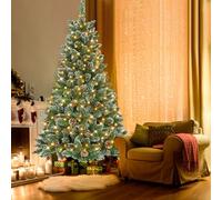Froadp Árbol de Navidad artificial de PVC iluminado, 210 cm, con efecto nieve, extraíble, con 820 ramas, resistente al fuego, soporte para decoración navideña (350 ledes)