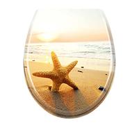 Froadp Asiento de inodoro con tapa ovalada de cierre suave, asiento de inodoro antibacteriano de plástico duro para todos los inodoros estándar, fácil instalación y limpieza (estrella de mar)