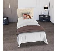 Froadp Cama tapizada de 90 x 200 cm - Marco de cama doble con soporte de listones de madera de piel sintética, cabecero tapizado con botones, marco de cama para dormitorio, diseño moderno (beige)