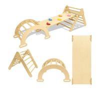 Froadp Estructura de Escalada Interior 3 en 1 con tobogán y Arco de Escalada, triángulo de Escalada de Madera Natural, Plegable, Juguete Educativo para niños a Partir de 1 año