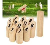 Froadp Kubb Juego Vikingo de Madera de Pino Natural, Juego de Lanzamiento con 12 Números de Madera y 1 Cilindro de Lanzamiento, para Exteriores, Juegos de Fiesta para Niños y Adultos Fiestas
