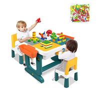 Froadp Mesa infantil multifuncional de actividades para niños, mesa de juegos con silla, caja de almacenamiento y bloques de construcción, mesa de juegos, mesa de manualidades, juegos de mesa y sillas