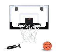Froadp Mini canasta de baloncesto para interiores para niños, tablero de baloncesto con marcador electrónico, pelota de baloncesto y bomba inflable, cesta de baloncesto colgante, juguete deportivo