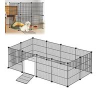 Froadp Parque de Juegos para Conejos y Mascotas al Aire Libre 142x72x36cm de Metal, 12 Piezas, con Puerta para Cobayas, Jaula para Cachorros, Hamsters (Negro)