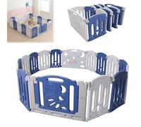 Froadp Parque infantil plegable de plástico para juegos con puerta y tablero de juguetes, rejilla de protección para niños (16 paneles, azul y blanco)