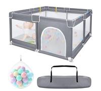 Froadp Parque infantil plegable y parque infantil, valla para bebés, valla de barrera con red transpirable y 50 bolas, piscina de pelotas para niños y bebés, gris oscuro, 127 x 127 x 68 cm