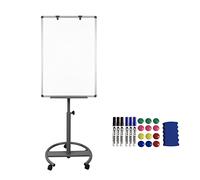Froadp Pizarra blanca con ruedas, altura ajustable, se puede escribir en seco, borrable, magnética, 90 x 60 cm, incluye ganchos, bandeja para bolígrafos, bolígrafos, imanes, goma de borrar (tipo A)