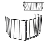 Froadp Rejilla de protección para chimenea de metal con puerta, 305 x 76 cm, incluye 5 elementos, rejilla de protección infantil (negro)