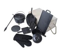 Froadp Set de Horno Holandés Dutch Oven Set Olla de Hierro Fundido Incluye Sartén Sartén para Hornear Cazuela Gancho de Mano etc Firepot Olla Parrilla para BBQ Interior Exterior Camping (10 Piezas)