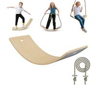 Froadp Tabla de equilibrio de madera con cuerda extralarga de 3 m, para niños a partir de 3 años y adultos, juguete de madera de hasta 100 kg, tabla de equilibrio de 82 x 30 x 19 cm con alfombrillas