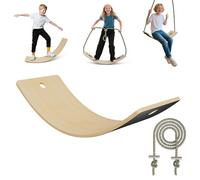 Froadp Tabla de equilibrio de madera con cuerda extralarga de 3 m, para niños a partir de 3 años y adultos, juguete de madera de hasta 100 kg, tabla de equilibrio de 82 x 30 x 19 cm con alfombrillas