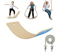 Froadp Tabla de equilibrio de madera con cuerda extralarga de 3 m, para niños a partir de 3 años y adultos, juguete de madera de hasta 100 kg, tabla de equilibrio de 82 x 30 x 19 cm con alfombrillas