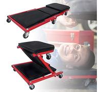Froadp Tabla de montaje 2 en 1 para taller, con 6 ruedas móviles, giratoria 360°, asiento de taller, plegable, camilla de montaje de hasta 150 kg, taburete de taller para reparación de coches