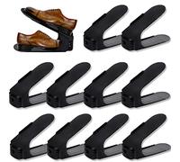 Froadp Zapatero Ajustable 10 piezas Portátil de Plástico Ajustable en Altura 3 Niveles Organizadores de Zapatos Soporte para Entrada Armario Vestidor(Negro)