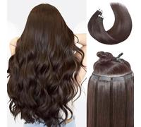 Frodio Extensiones de cabello humano con cinta adhesiva, 24 pulgadas, extensiones invisibles de cabello humano Remy, color marrón oscuro, extensiones de moda, sin costuras, sedosas, lacias, trama de