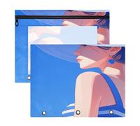 FRODOTGV Aesthetic Woman - Carpeta azul cielo profundo con 3 ojales reforzados, bolsillo de 3 agujeros para cartas de papel A4, paquete de 2 suministros para estudiantes