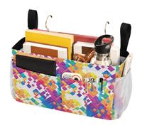 FRODOTGV Bandejas abstractas de rayas arcoíris con correas fijas y soporte para botellas de agua, bolsillo para mesita de noche y estante de litera, organizador de cama para el hogar, dormitorio