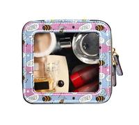 FRODOTGV Bees Happy Good Luck and Daisies - Bolsa de maquillaje transparente a rayas para viaje, neceser de viaje, pequeña bolsa de cosméticos para bolso, Bees Happy Good Luck And Daisies Striped, 1