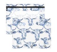 FRODOTGV Blue Cow Heads - Bolsas blancas para lápices con cremalleras suaves, bolsillo de 3 anillos para cartas de papel A4, paquete de 2 suministros de arte para profesores