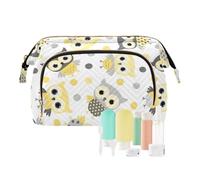 FRODOTGV Bolsa de cosméticos con capacidad para viajes, cosméticos, artículos de aseo con cremallera, cartera para dinero en efectivo, bonito patrón de animales, búhos de dibujos animados, color gris