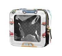 FRODOTGV Bolsa de maquillaje pequeña de piel transparente para niñas, organizador de cosméticos portátil, bolsas de aseo de viaje, Colección Cartoon Cars, Talla única