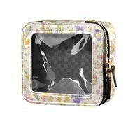 FRODOTGV Bolsa de maquillaje pequeña transparente con lunares negros sobre fondo rosa para niñas, organizador portátil de cosméticos de viaje, Wild Summer Rústico Flores Cottage Mariposa, Talla única