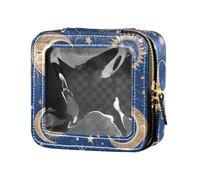 FRODOTGV Bolsa de maquillaje pequeña y transparente con diseño abstracto metálico de oro rosa para bolso de aseo personal, organizador portátil de cosméticos para niñas, Mandala Moon Sun Zodiac, Talla