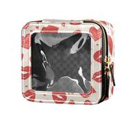 FRODOTGV Bolsa de maquillaje transparente con cremallera para el cuidado de la piel, diseño de anclas y cuerdas, color marrón, para niñas y mujeres, Lips Kiss Heart Pattern Love, 1 Size