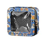 FRODOTGV Bolsa de maquillaje transparente con diseño tradicional asiático sin costuras, con cremallera, para el cuidado de la piel, para niñas y mujeres, Lémures Madagascar sobre patrón azul, 1 Size