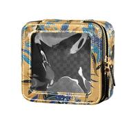 FRODOTGV Bolsa de maquillaje transparente de piel con diseño de panda chino para niñas y mujeres, organizador de cosméticos con cremallera, bolsas para el cuidado de la piel, Hermosos ramos de patrón