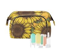 FRODOTGV Bolsa de viaje con cremallera dibujada a mano, diseño de girasol, color amarillo, bolsa de maquillaje para mujer, monedero, cartera de viaje para mujer, Amarillo girasol dibujado a mano, 1