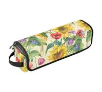FRODOTGV Bolsa de viaje con diseño de flores, orejas, girasol, aciano, amapola, cebada, bolsa de viaje con alfombrilla extraíble resistente al calor, accesorio de viaje, organizador de alisadores de