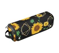 FRODOTGV Bolsa de viaje con formas poligonales doradas, girasoles, para mujer, resistente al calor, organizador de herramientas para el cabello de gran capacidad, para plancha, herramientas calientes