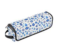 FRODOTGV Bolsa de viaje portátil para mujer con alfombrilla resistente al calor, organizador de accesorios de peinado para alisador, secador de pelo, azul turco, puntos malvados minimalistas